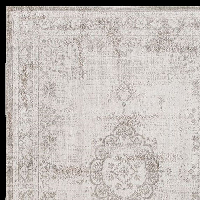 7' X 9' Medallion Washable Area Rug (548385) - Beige / White
