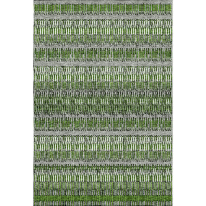 10' X 14' Striped Washable Area Rug With UV Protection (650476) - Green / Ivory / Gray