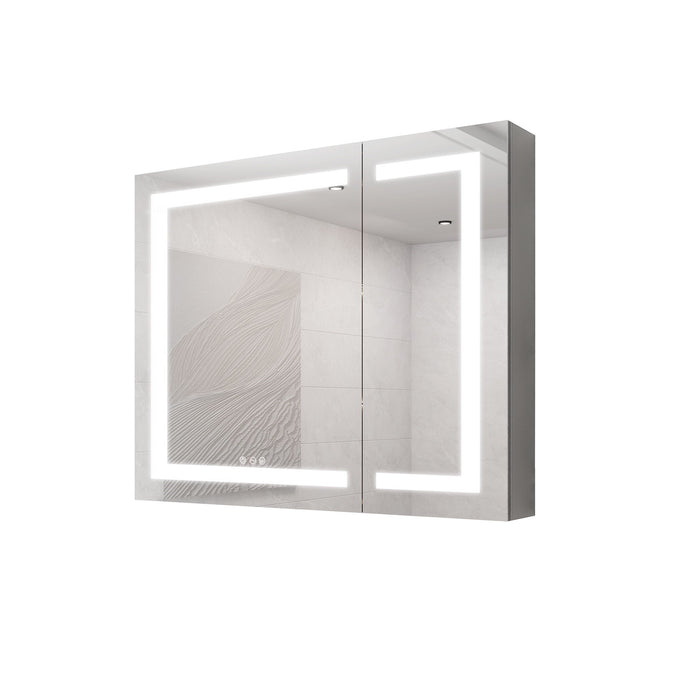 Giga 36"x30" silver medicine cabinet with LED vanity mirror, anti-fog, double doors, touch switch, large storage, bright lighting
