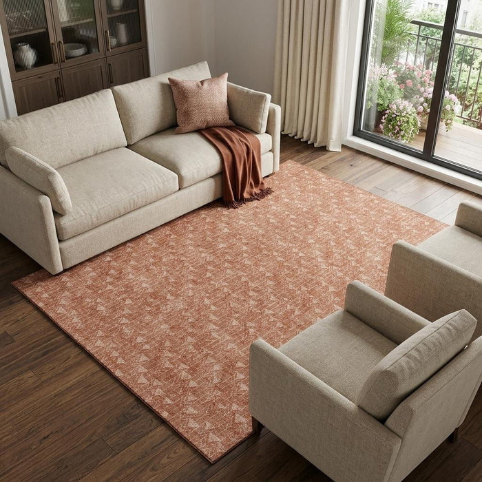 9' X 12' Geometric Washable Area Rug With UV Protection (647127) - Terra Cotta / Ivory