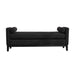Elegant black boucle upholstered bench with wood legs and two bolster pillows, versatile daybed and ottoman by Giga.