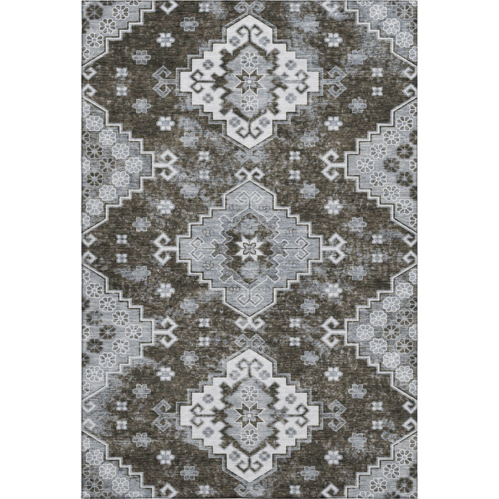 10' X 14' Medallion Washable Area Rug With UV Protection (667372) - Chocolate / Gray / Ivory