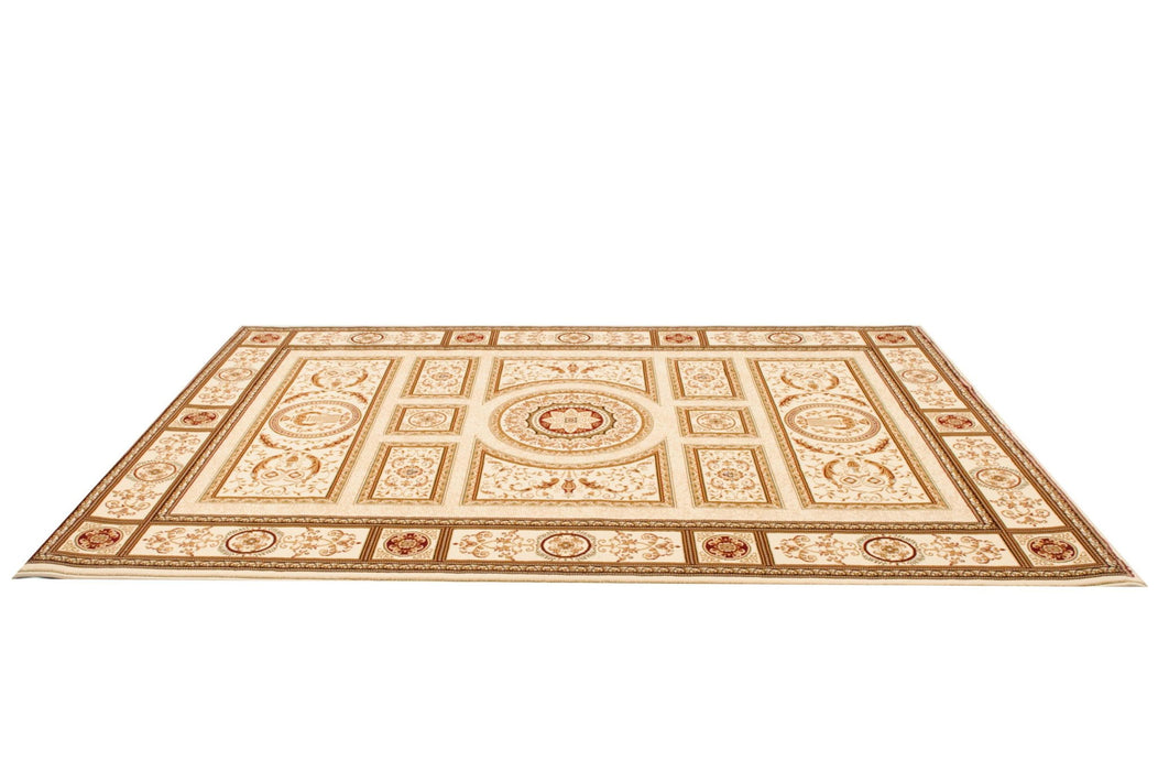 7.8' x 10.7' Oriental Power Loom Area Rug - Beige And Ivory