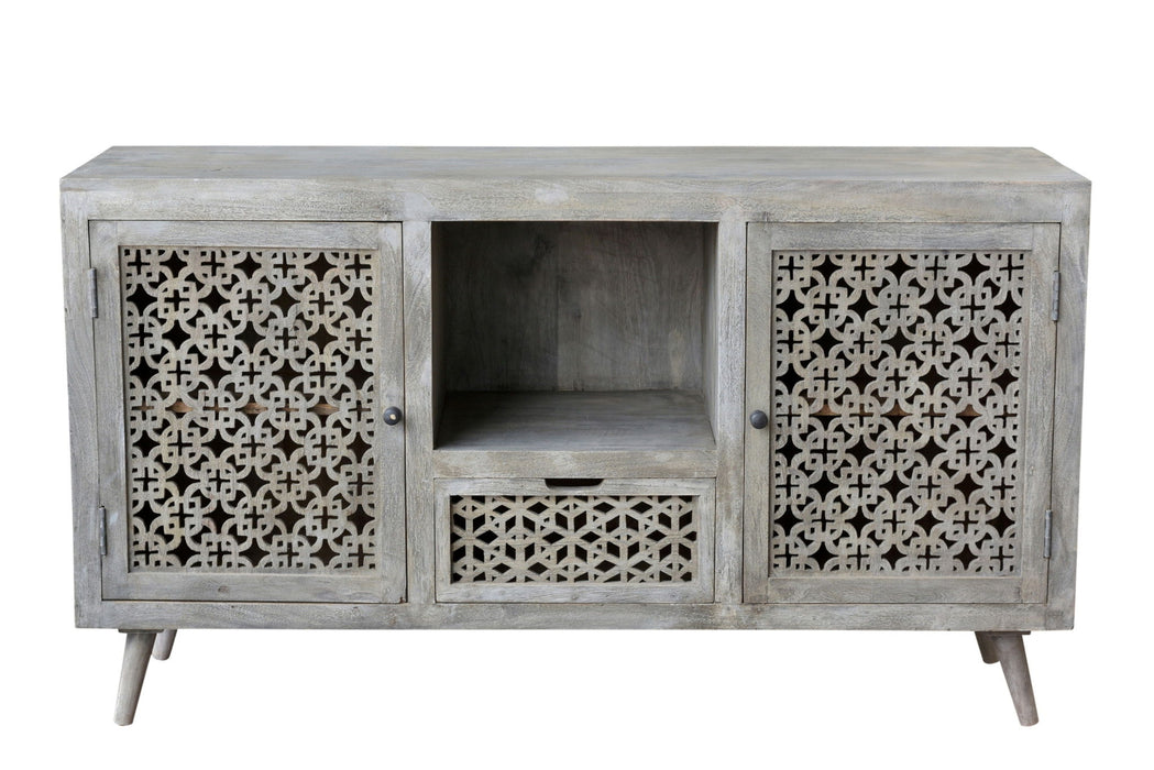 Solid Wood Distressed Console Table With Shelves And Drawers - Gray