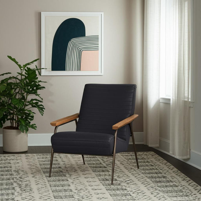 Genuine Leather Metal Arm Chair - Black