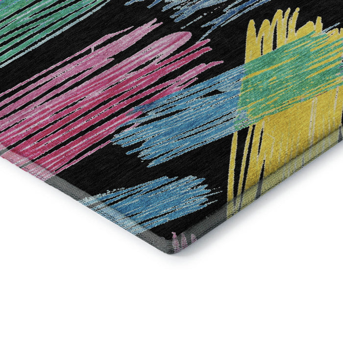 10' X 14' Striped Washable Area Rug With UV Protection (697476) - Black / Pink / Yellow