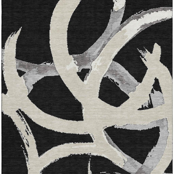 10' X 14' Abstract Washable Area Rug With UV Protection (680235) - Black / Ivory / Gray