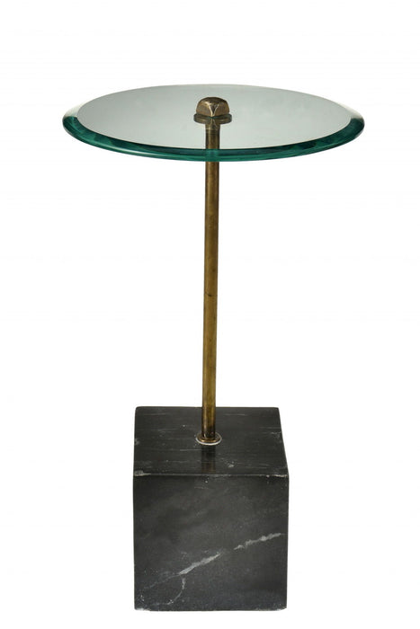 22" Glass Round End Table - Black And Clear
