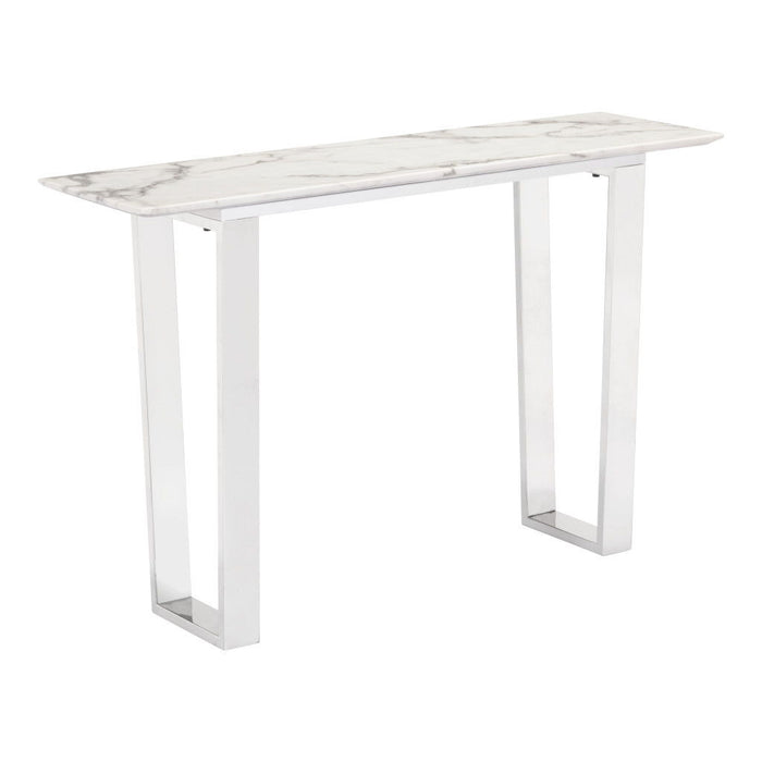 Faux Marble Sled Console Table - White And Silver