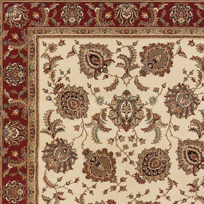 8' Traditional Oriental Square Rug - Ivory And Red