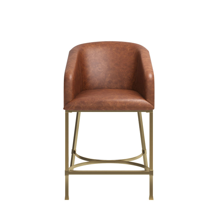 Fabric Low Back Counter Height Bar Chair - Brown / Gold