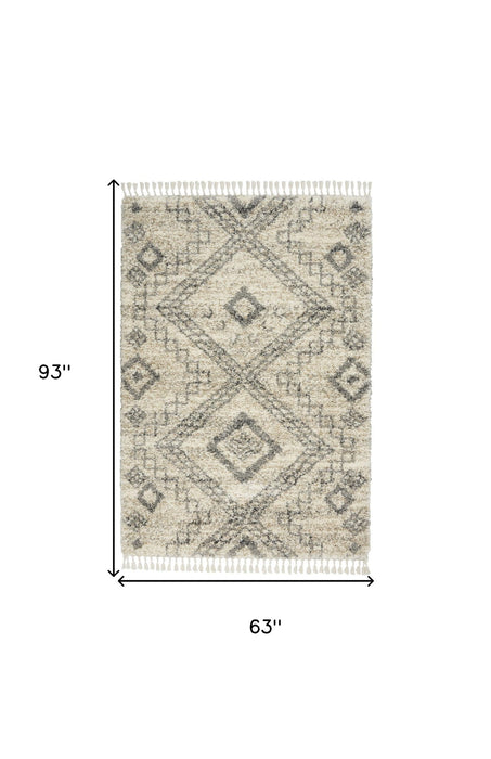 5' X 8' Geometric Shag Non Skid Area Rug (551133) - Ivory / Gray