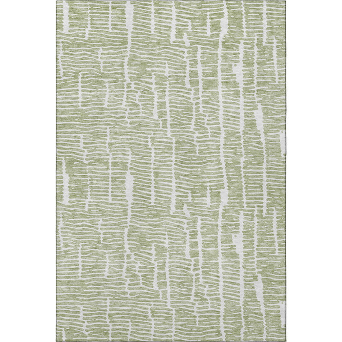 10' X 14' Vermicular Washable Area Rug With UV Protection - Artichoke Green And Ivory