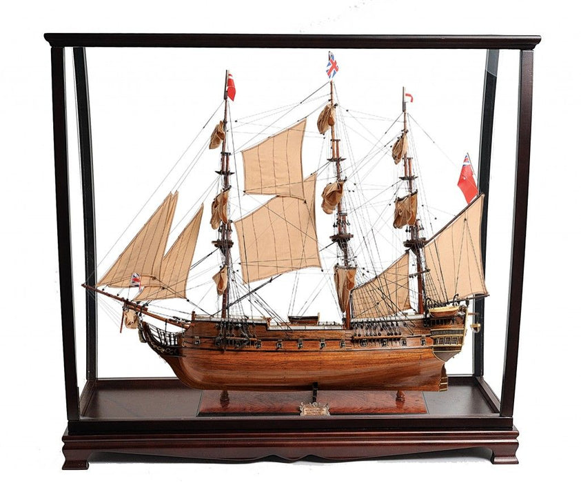 HMS Surprise 1796 Table Top Display Case Hand Painted Model Boat - Brown