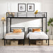 Modern black metal triple bunk bed by Giga with vertical ladder, safety rail, and storage shelf in a bedroom setting.
