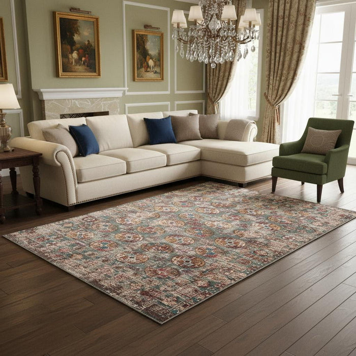 8' X 11' Tribal Washable Area Rug With UV Protection (609972) - Gray / White