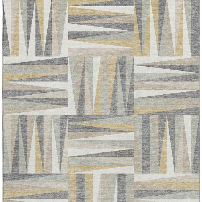 10' X 14' Geometric Washable Area Rug With UV Protection (679396) - Beige / Ivory / Gold