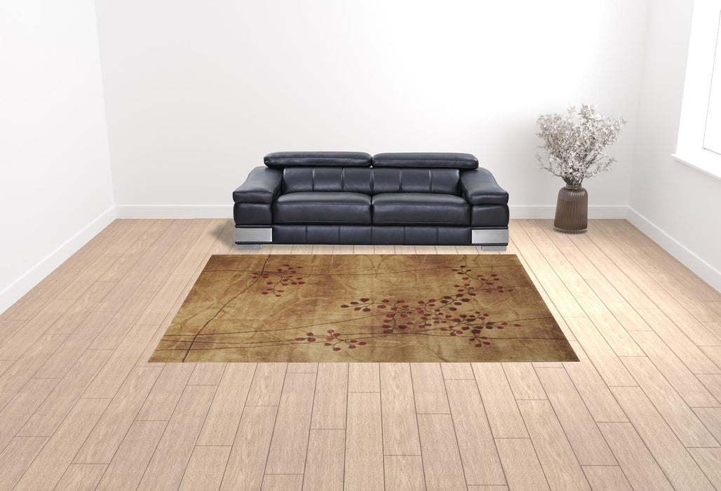 9' x 12' Floral Power Loom Area Rug - Brown