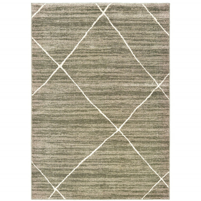 8' x 10' Geometric Power Loom Stain Resistant Area Rug - Gray And Ivory