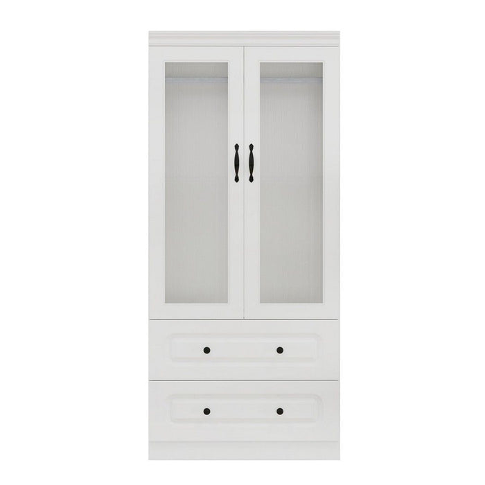 71" Wood Two Door Two Drawer Combo Dresser - White