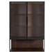 Modern minimalist black accent display cabinet by Giga with tall tempered glass door and built-in lighting.