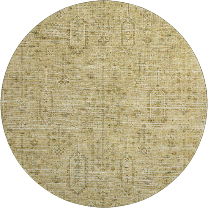 8' Southwestern Washable Round Rug With UV Protection - Gold And Taupe