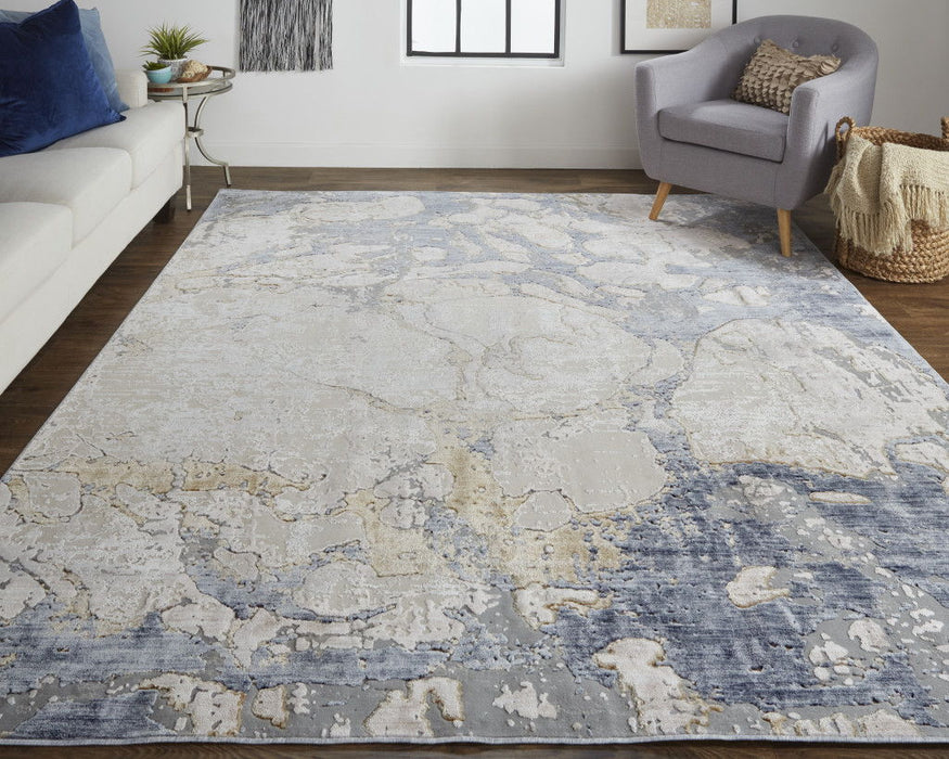 8' x 10' Abstract Power Loom Distressed Area Rug - Tan And Blue