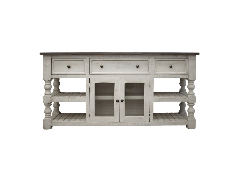 Solid Wood, Open Shelving Distressed TV Stand - Ivory