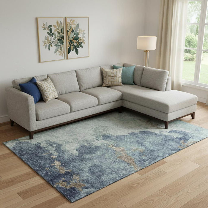 10' X 14' Abstract Washable Area Rug With UV Protection (718157) - Pale Aqua / Taupe