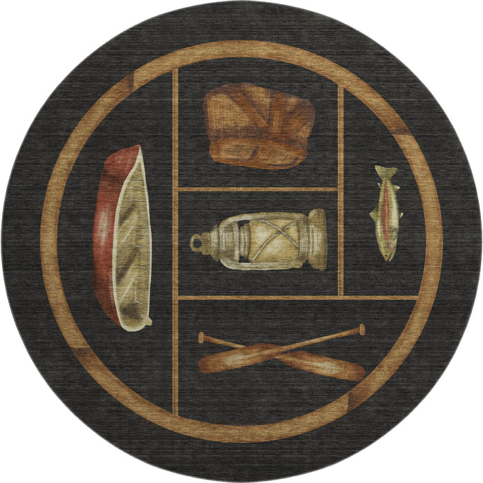 8' Nautical Washable Round Rug With UV Protection - Midnight