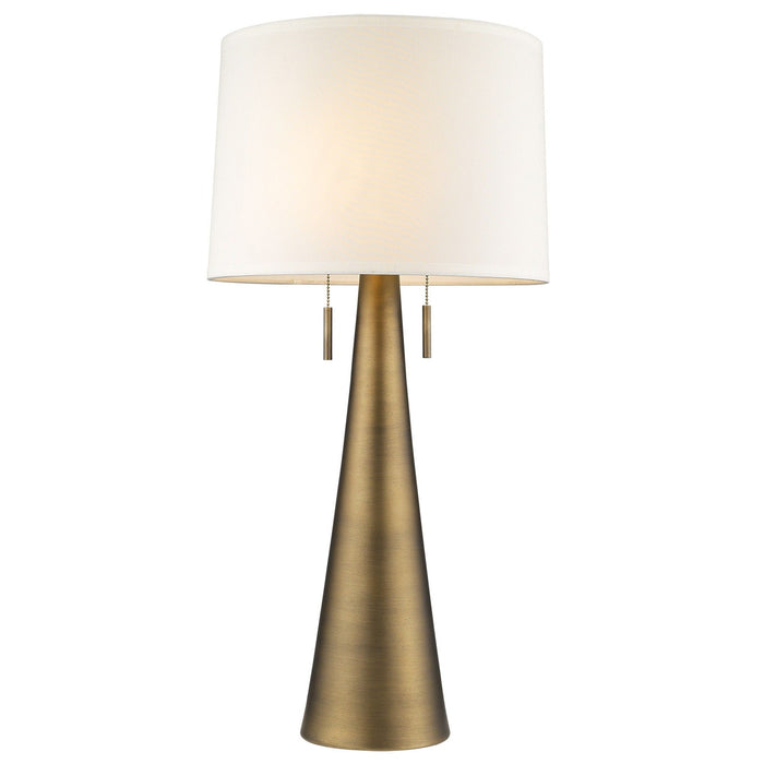 Metal Two Light Table Lamp With White Empire Shade - Brass