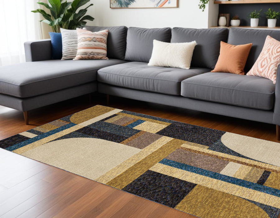 9' x 12' Geometric Power Loom Area Rug - Gold Blue Beige Purple And Teal
