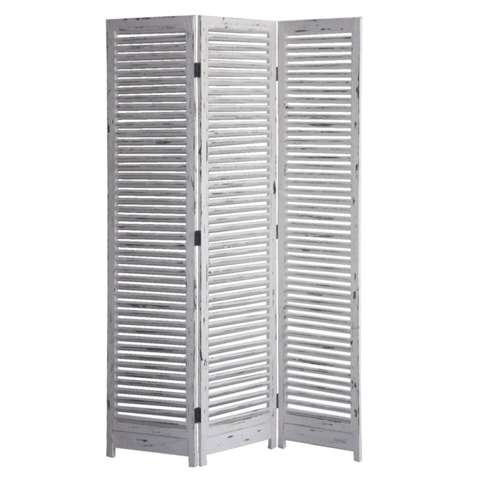 Folding Three Panel Screen Room Divider - White