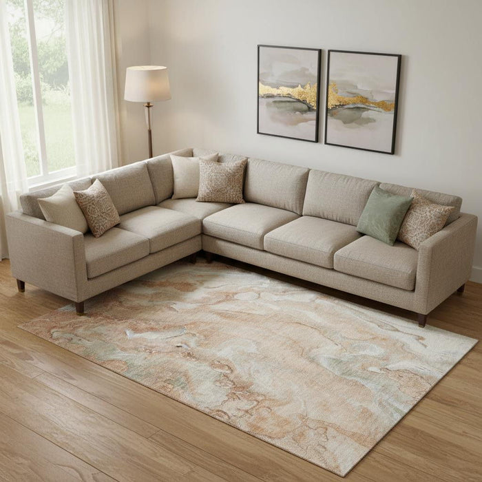 10' X 14' Abstract Washable Area Rug With UV Protection (697812) - Salmon / Gray / Ivory
