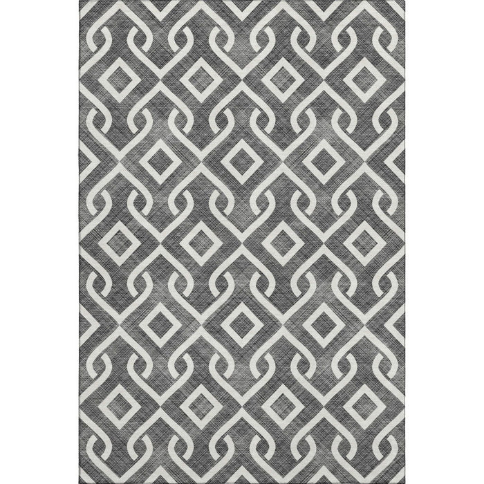 8' X 10' Geometric Washable Area Rug With UV Protection (652465) - Black / Ivory