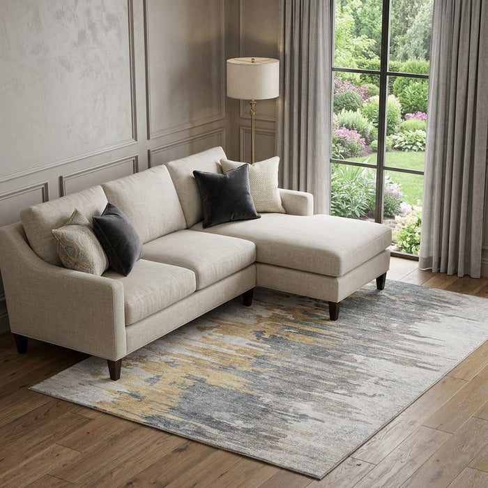 10' X 14' Abstract Washable Area Rug With UV Protection (656945) - Ivory / Gold / Gray
