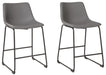 Set of two Ashley Furniture Centiar upholstered barstools with padded seats and backrests, featuring modern design and wooden legs.