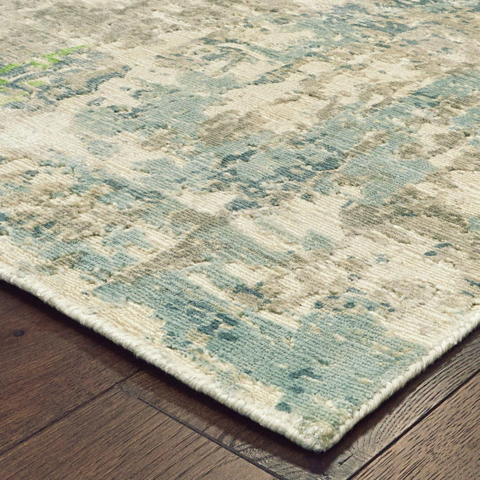 6' x 9' Abstract Hand Loomed Stain Resistant Area Rug - Blue And Green