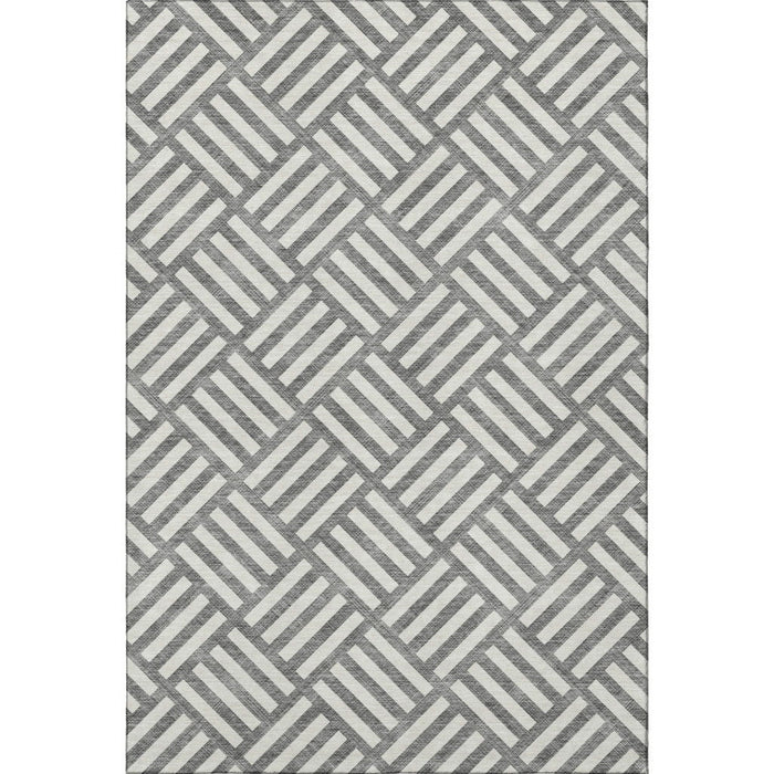 9' X 12' Geometric Washable Area Rug With UV Protection (652346) - Charcoal / Ivory