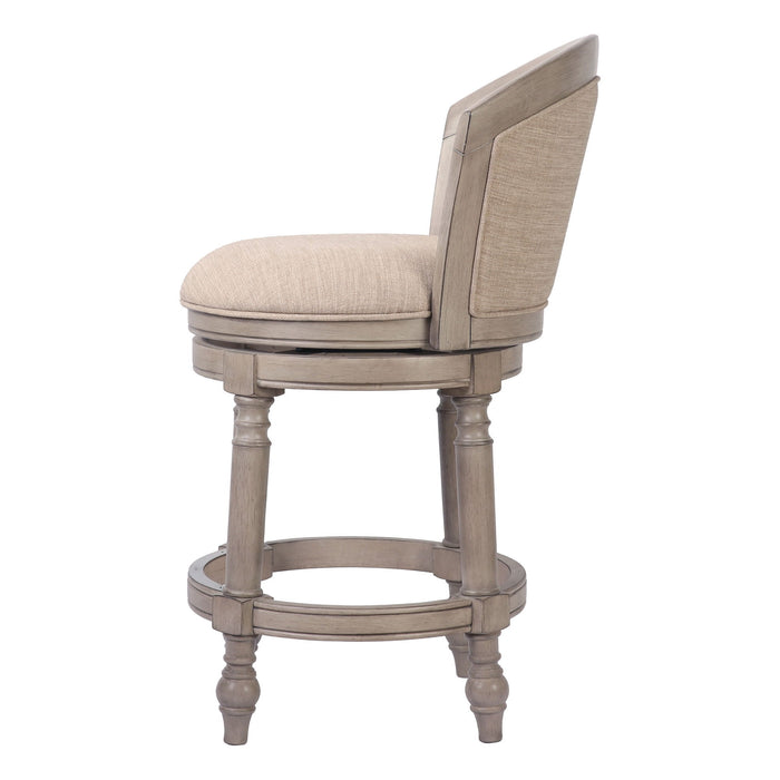 Fabric Faux Leather Solid Wood Low Back Counter Height Swivel Bar Chair - Beige / Gray