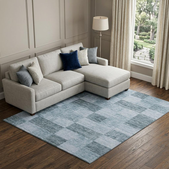 10' X 14' Geometric Washable Area Rug With UV Protection (686216) - Denim Blue / Sky Blue