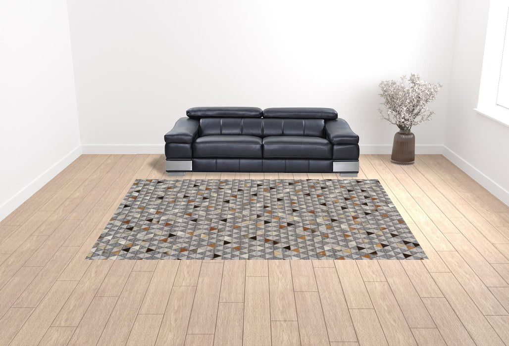 9.5' x 13.5' Geometric Hand Woven Area Rug - Gray Ivory And Brown