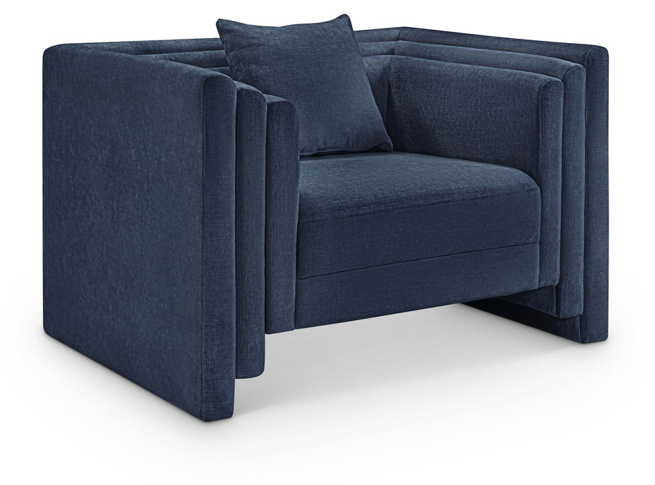 Meridian Furniture Everett arm chair with plush upholstery and wooden legs, modern design for living room seating.