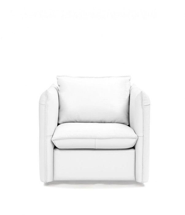Genuine Leather And Silver Swivel Accent Chair - White