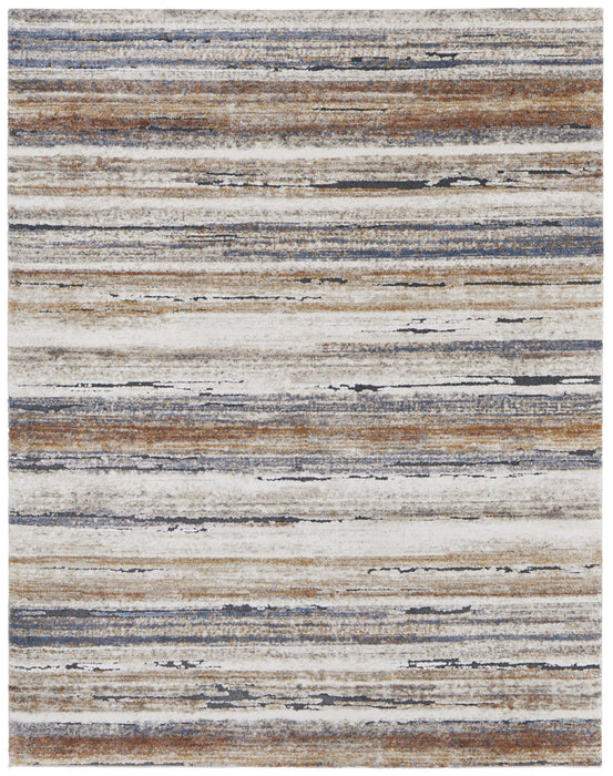 10' x 14' Striped Power Loom Area Rug - Ivory Blue And Brown