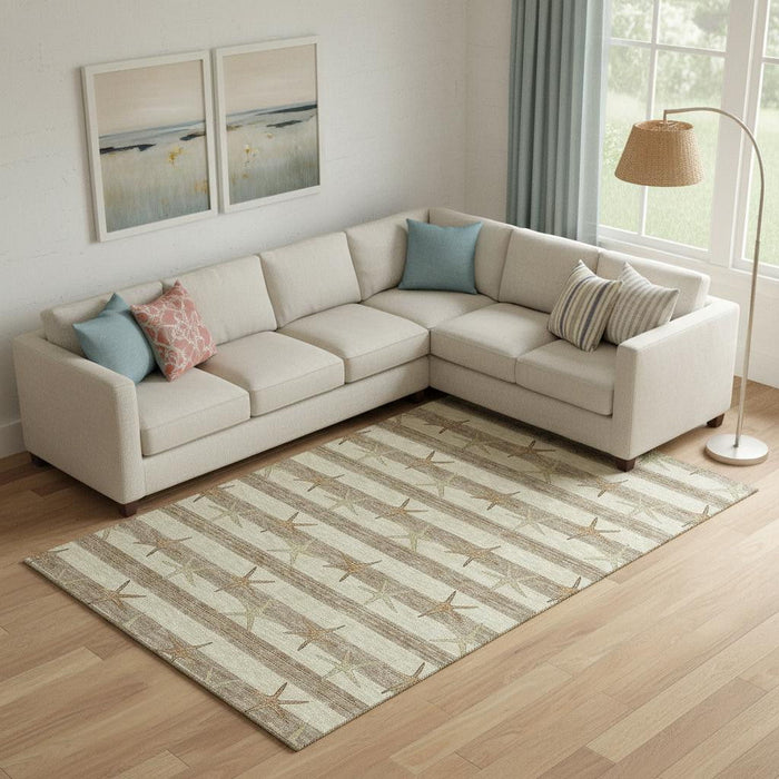 10' X 14' Geometric Washable Area Rug With UV Protection (646133) - Tan / Gold / Beige