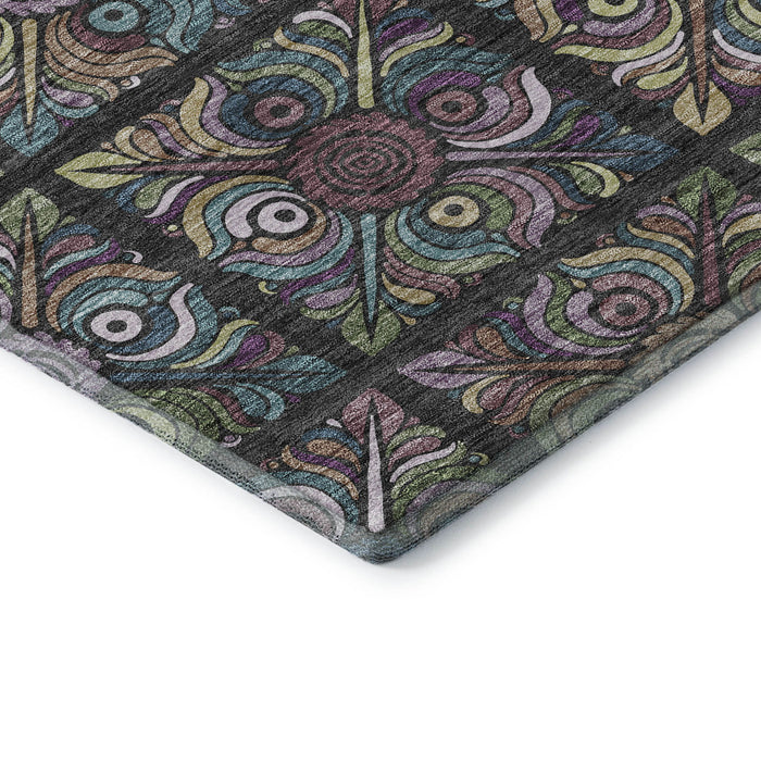 10' X 14' Medallion Washable Area Rug With UV Protection (667679) - Black / Purple / Teal
