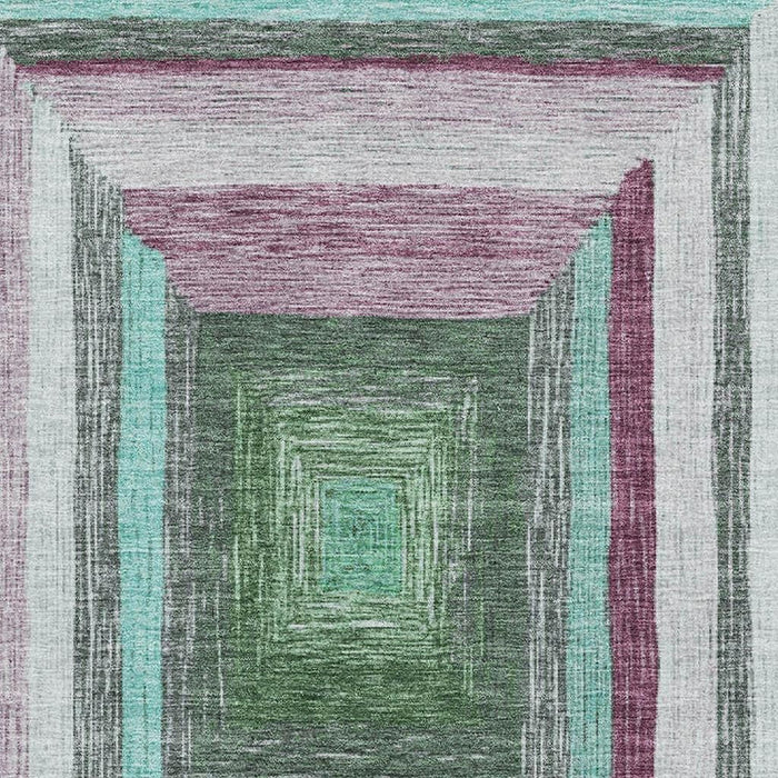 10' X 14' Geometric Washable Area Rug With UV Protection (709360) - Teal / Mauve / Ivory