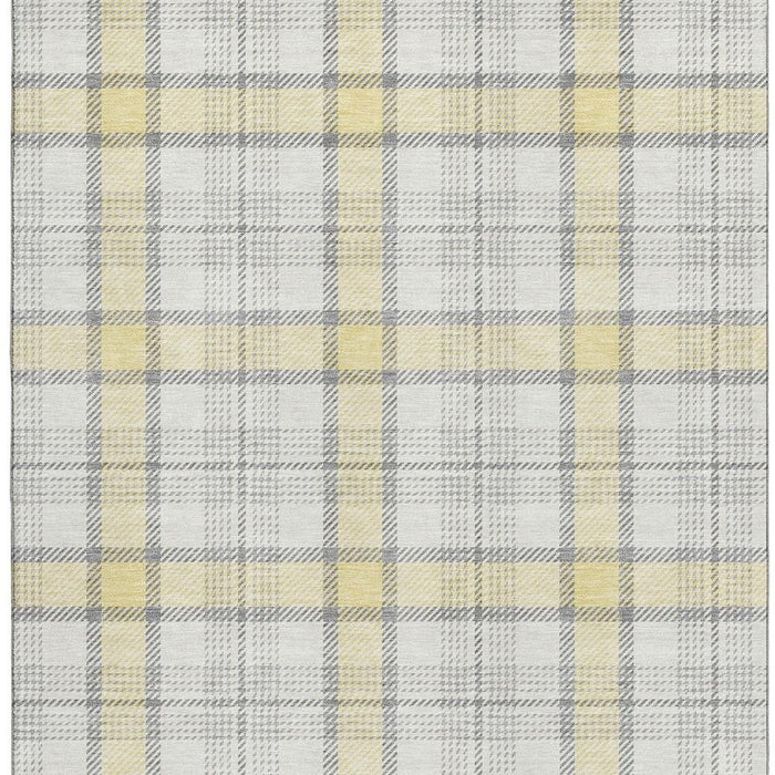 10' X 14' Plaid Washable Area Rug With UV Protection (682529) - Yellow / Ivory / Gray