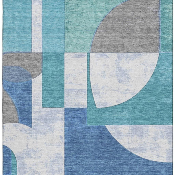 10' X 14' Abstract Geometric Washable Area Rug With UV Protection (697374) - Teal / Ivory / Gray
